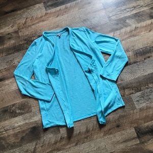 Talbots Blue Drawstring Neck Openfront Cardigan Size Small